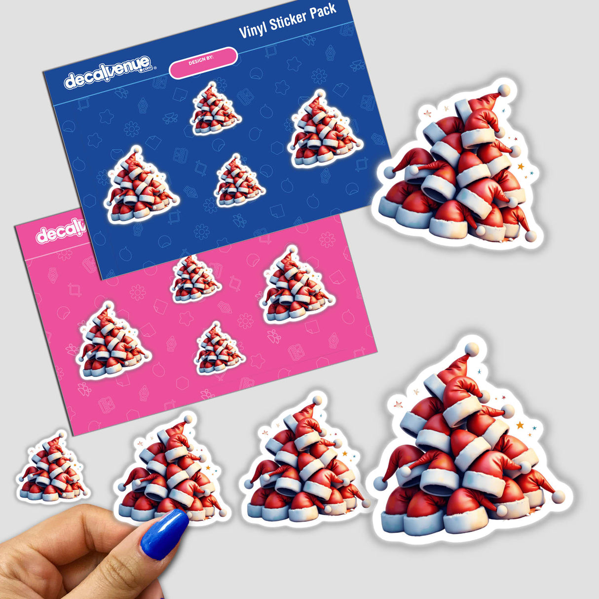 Christmas Santa Hats Pile stickers feature a festive collection of Santa hats, perfect for holiday-themed decoration or digital artwork, embodying Decal Venue's unique sticker and digital art offerings.
