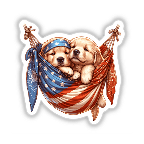 Golden Retriever Dogs in American Flag Bandana Hammock