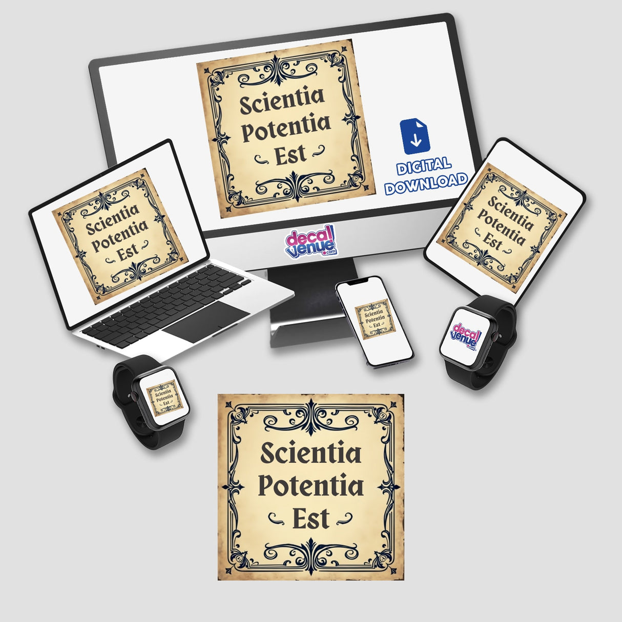 Scientia Potentia Est Sticker | Knowledge is Power Dark Academia Clipart Digital Download