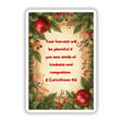 Apple Harvest Bible Verse Clipart – 2 Corinthians 9:6 – Stickers or Commercial Rights Download; red apples and green leaves frame the artwork.