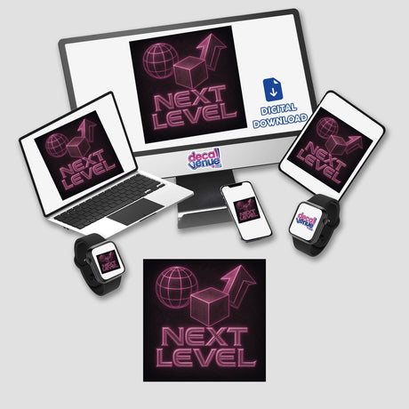Next Level Y2K Etching Sticker or Clipart featuring motivational futuristic art, ideal for commercial use. Available as stickers or digital artwork, reflecting Decal Venue's unique vinyl and digital offerings.