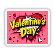Valentine's Day Love Heart design featuring pink background with yellow text and various hearts, available as stickers or digital artwork from Decal Venue.