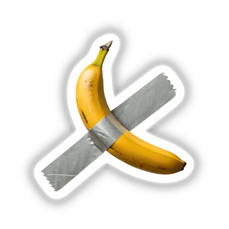 Banana Duct Tape Art featuring a banana wrapped in duct tape, available as unique stickers or digital artwork from Decal Venue, known for its distinctive and creative designs.