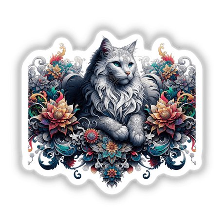 Cat Floral Gothic Tattoo Design PA27