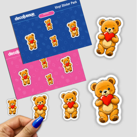 Cute Valentine's Day Teddy Bear stickers featuring cartoon teddy bears holding hearts, available as stickers or digital artwork. Perfect for decorating or gifting, reflecting Decal Venue's unique sticker and digital art collection.