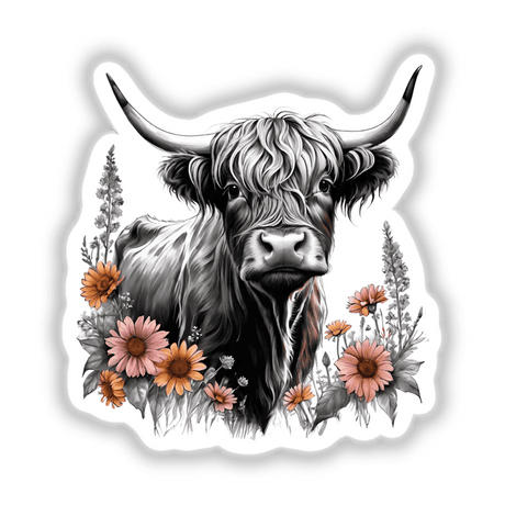 Highland Cow Portrait Floral Accents PA61