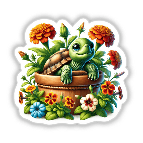 Turtle Peeking Out of Flower Pot
