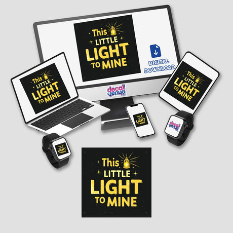 This Little Light of Mine Typography Design Sticker or Clipart displayed on a laptop, tablet, and phone screen, highlighting its versatility for digital artwork or sticker use.