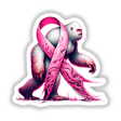 White Sasquatch with a pink ribbon emphasizing Breast Cancer Awareness, depicted in a sketch-style illustration. Available as stickers or digital artwork, reflecting Decal Venue's unique vinyl and digital art offerings.