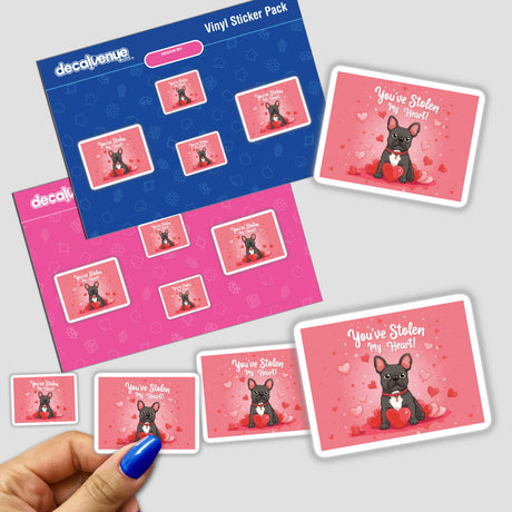 French Bulldog Sticker and Clipart with Commercial Rights – Adorable Dog Valentine’s Day Design featuring a cute bulldog holding a heart, perfect for stickers or digital artwork.