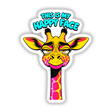This Is My Happy Face Cute Grumpy Giraffe: A whimsical cartoon giraffe illustration available as stickers or digital artwork, perfect for adding character to personal items.