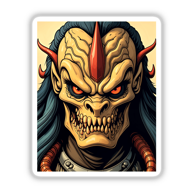 Cartoon illustration of A Cool Alien Predator Soldier, available as stickers or digital artwork, featuring a fictional monster character with an expressive face, embodying Decal Venue's unique art style.