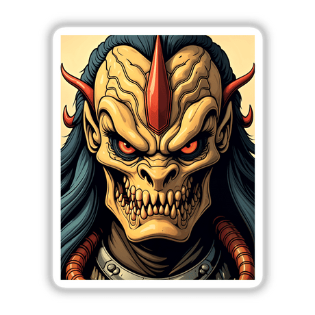 Cartoon illustration of A Cool Alien Predator Soldier, available as stickers or digital artwork, featuring a fictional monster character with an expressive face, embodying Decal Venue's unique art style.