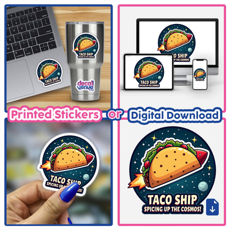 a set of three stickers of taco shop