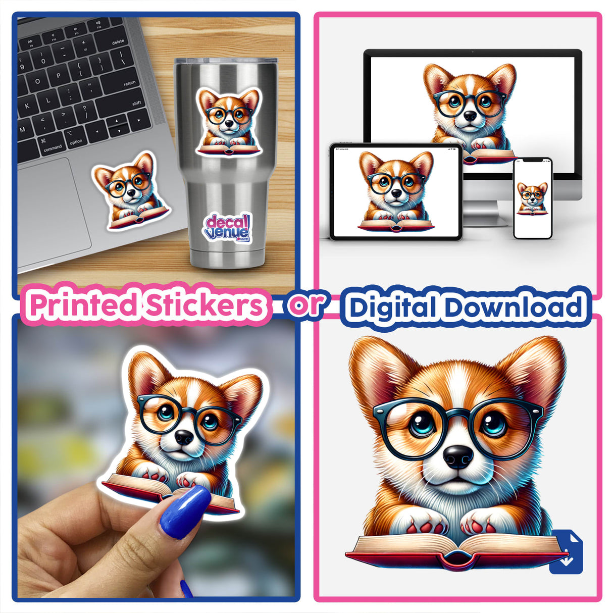 Corgi Dog With Reading Glasses Open Book