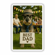 Best Dad Schnauzer – Father's Day Dog at Family Party Scene: A schnauzer wearing a tie sits on grass, holding a sign, perfect as stickers or digital artwork from Decal Venue.