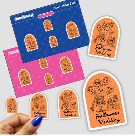 Halloween Wedding stickers featuring spooky motifs, perfect for Halloween-themed save-the-dates. Available as both stickers and digital artwork, ideal for adding a unique touch to your wedding stationery.
