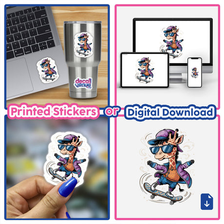 Giraffe Wearing Sunglasses Skateboarding