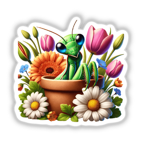 Praying Mantis Peeking Out of Flower Pot