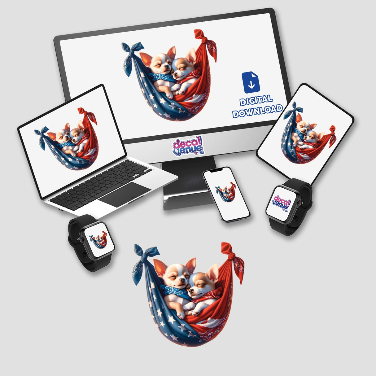 Chihuahua Dogs in American Flag Bandana Hammock