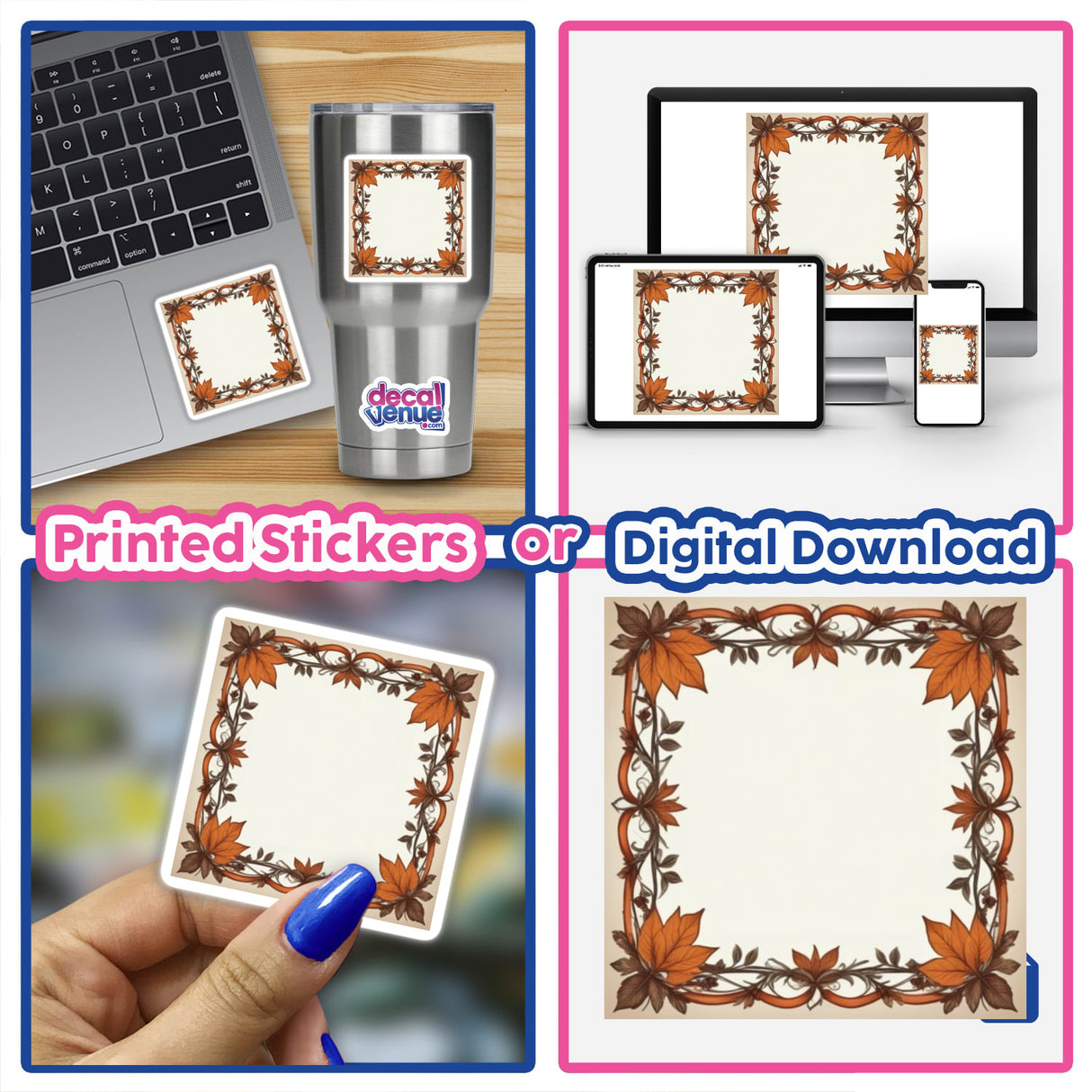 Autumn Aesthetic Frame Clipart featuring fall leaves design, ideal for quotes and commercial use.