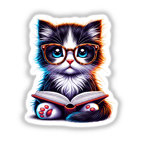 Kitten With Reading Glasses Open Book