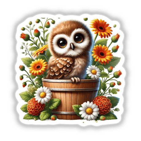 Owl Bird Peeking Out of Flower Pot