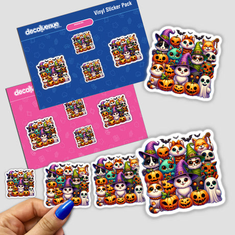 Halloween Clan Portrait stickers featuring cartoon characters such as pumpkins and cats in various designs, perfect for seasonal decoration or digital artwork.