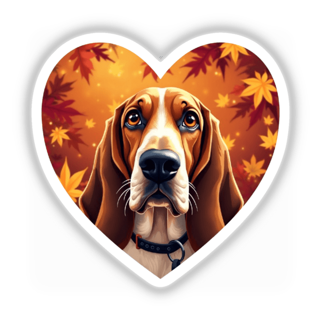 Fall Aesthetic Basset Hound Heart Clipart featuring a close-up of a dog's nose and eye; available as stickers or digital artwork for commercial use.