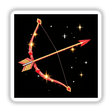 Cupid’s Bow and Arrow, depicted as a stylized red and gold bow with an arrow, available as stickers or digital artwork from Decal Venue, showcasing unique design elements for art enthusiasts.