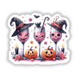 Halloween Witchy Wine Glasses featuring pumpkins, skulls, and candles, available as stickers or digital artwork from Decal Venue.
