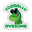Toadally Awesome Happy Cartoon Toad illustration featuring a green frog with big eyes, available as stickers or digital artwork from Decal Venue.