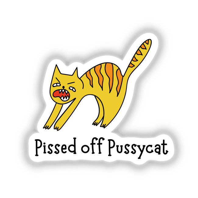 Cartoon of a Pissed Off Pussycat with a grumpy expression, available as stickers or digital artwork from Decal Venue.