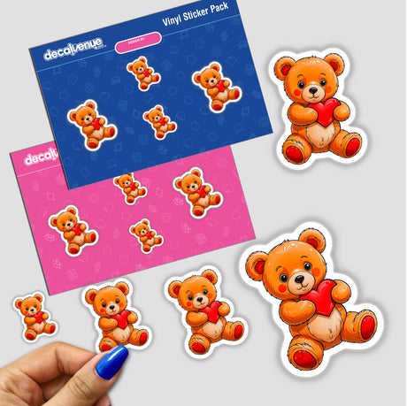 Cute Valentine's Day Teddy Bear stickers featuring cartoon bears holding hearts, perfect for expressing love. Available as stickers or digital artwork from Decal Venue's unique collection.