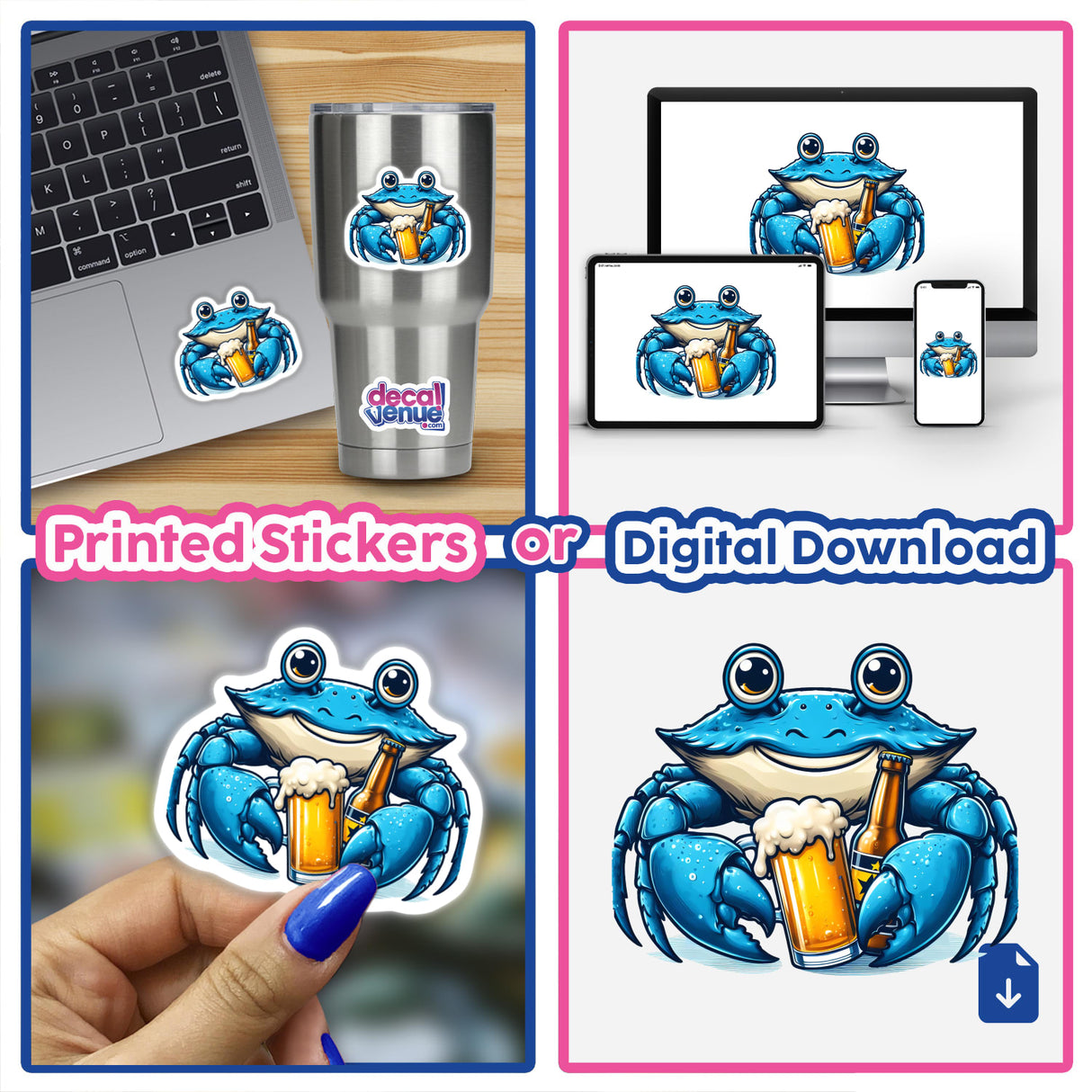 Blue Crab Double Fisting Beer Decal Venue