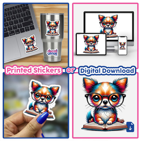 Chihuahua Dog With Reading Glasses Open Book