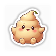 Kawaii Peach Mochi Sticker – Adorable Food Character depicted as a cheerful cartoon poop with expressive eyes and a playful smile, available as stickers or digital artwork.