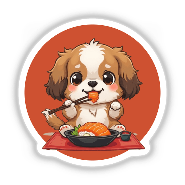 Cute Japanese Chin Dog Clipart - Adorable Sushi Lover Design for D Stickers or Commercial Use Download, featuring a cartoon dog happily eating sushi.