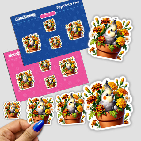 Cockatiel Bird Peeking Out of Flower Pot