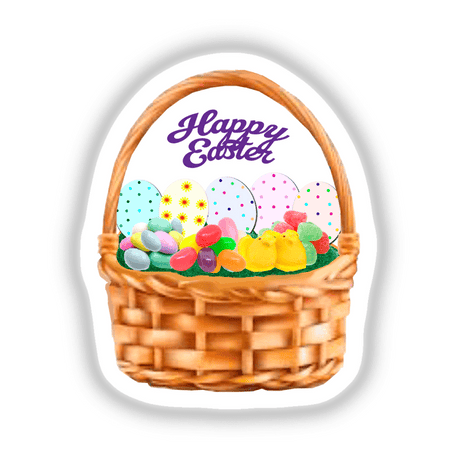 EASTER BASKET WITH HAPPY EASTER, JELLY BEANS, SPICE DROPS, PEEPS, CANDY EGGS, EASTER EGGS AND EASTER GRASS