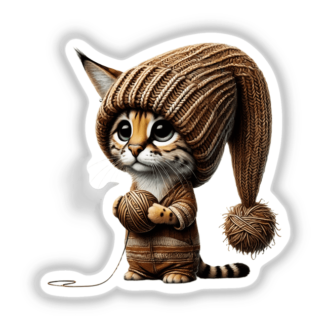 Savannah Cat Gnome Holding Ball of Yarn