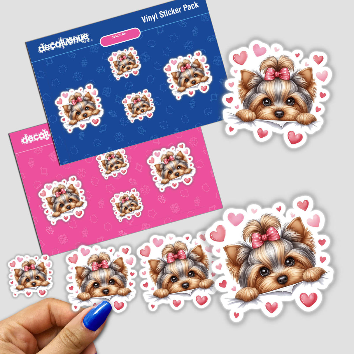 Peeking Yorkie Dog Watercolor Hearts