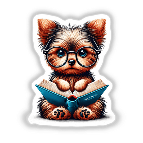 Yorkie Dog With Reading Glasses Open Book