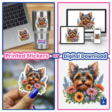 Yorkshire Terrier Yorkie Dog Portrait Floral Accents PA71