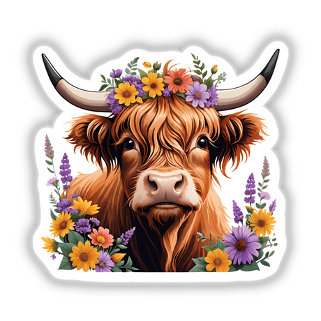 Highland Cow Portrait Floral Accents PA60