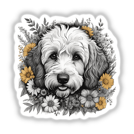 Goldendoodle Dog Portrait Floral Accents PA43