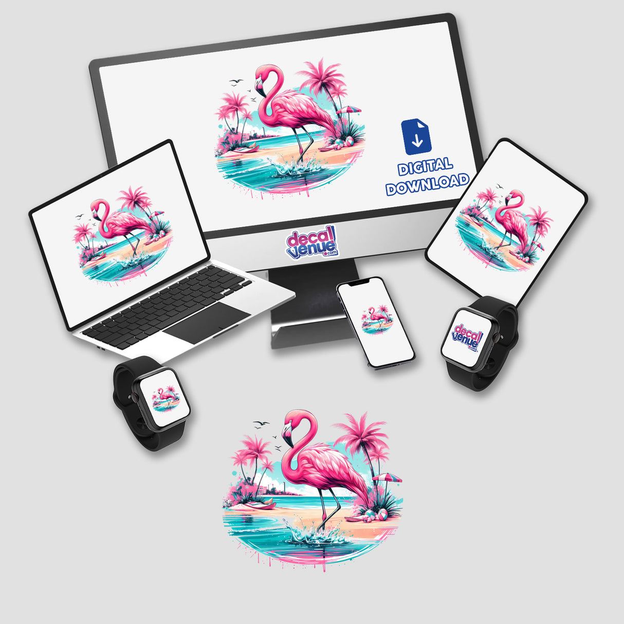 Flamingo Bird Beach Scene