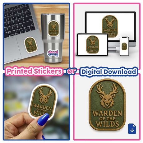 Warden of the Wilds – RPG-Style Skill Badge, featuring a detailed gold and green forest emblem, available as a vinyl sticker or digital artwork, exemplifying Decal Venue's unique artistic flair.
