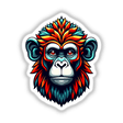 A Cool Monkey King cartoon illustration featuring a vibrant monkey with distinct red eyes and multicolored hair, available as unique stickers or digital artwork at Decal Venue.