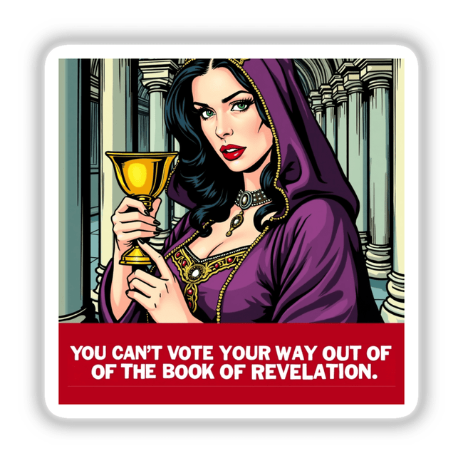 Revelation 17:4 - Whore of Babylon Bible Pop Art featuring a woman holding a golden goblet, available as stickers or digital artwork.
